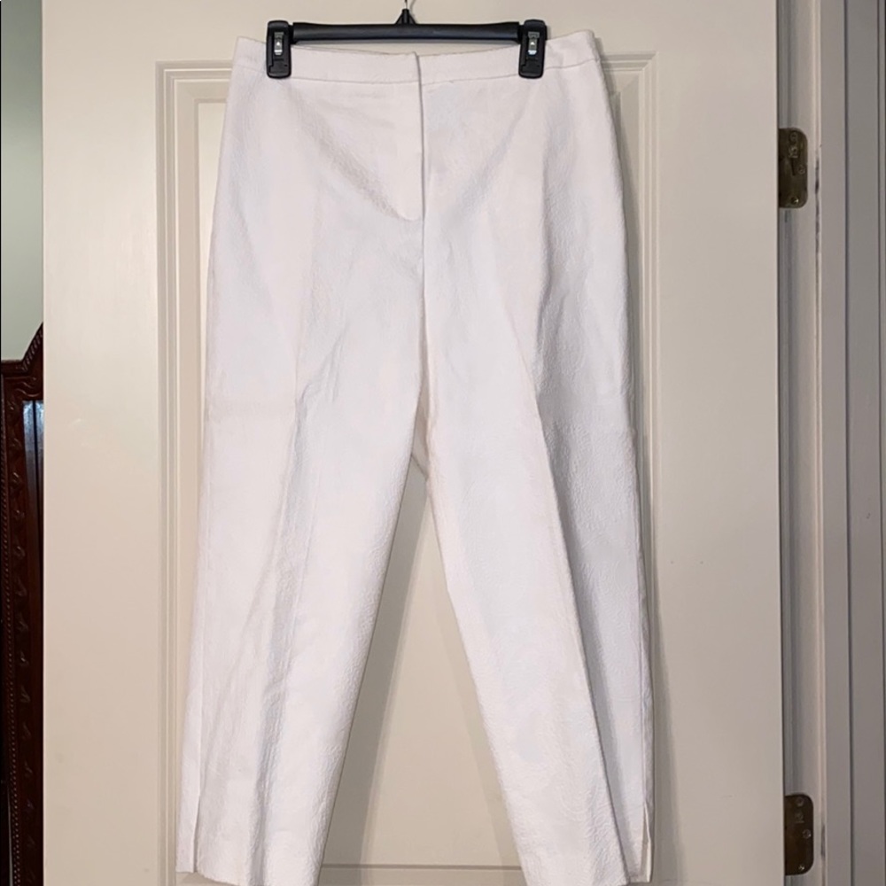 White velvet flocked paisley pants
